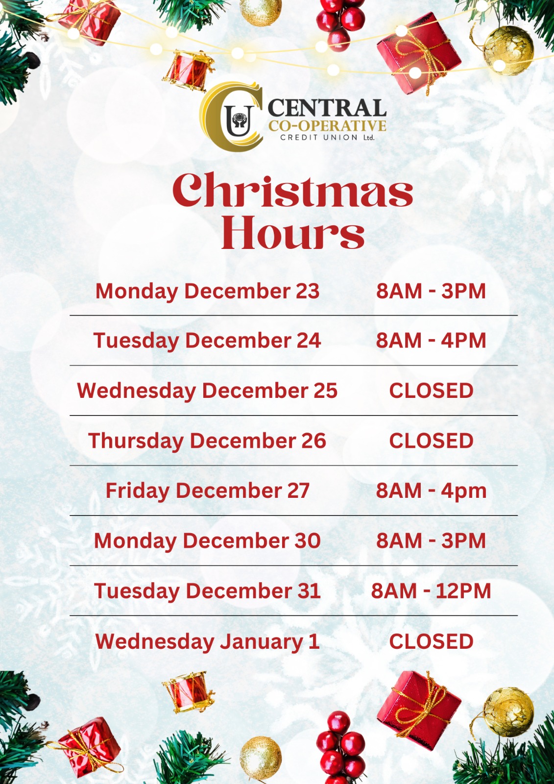 Holiday Hours